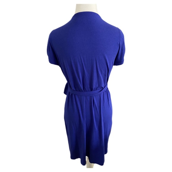 Lands' End Blue Wrap Midi Dress with Short Puff Sleeves V Neck Size Small - Picture 3 of 8